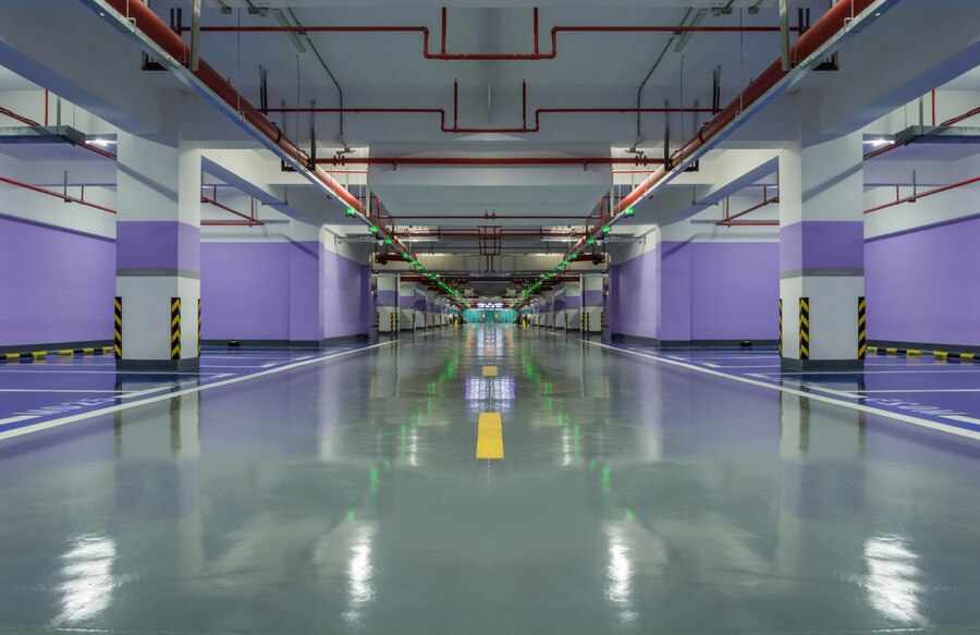 Cleaning of parking lots, garages, sheds and industrial premises