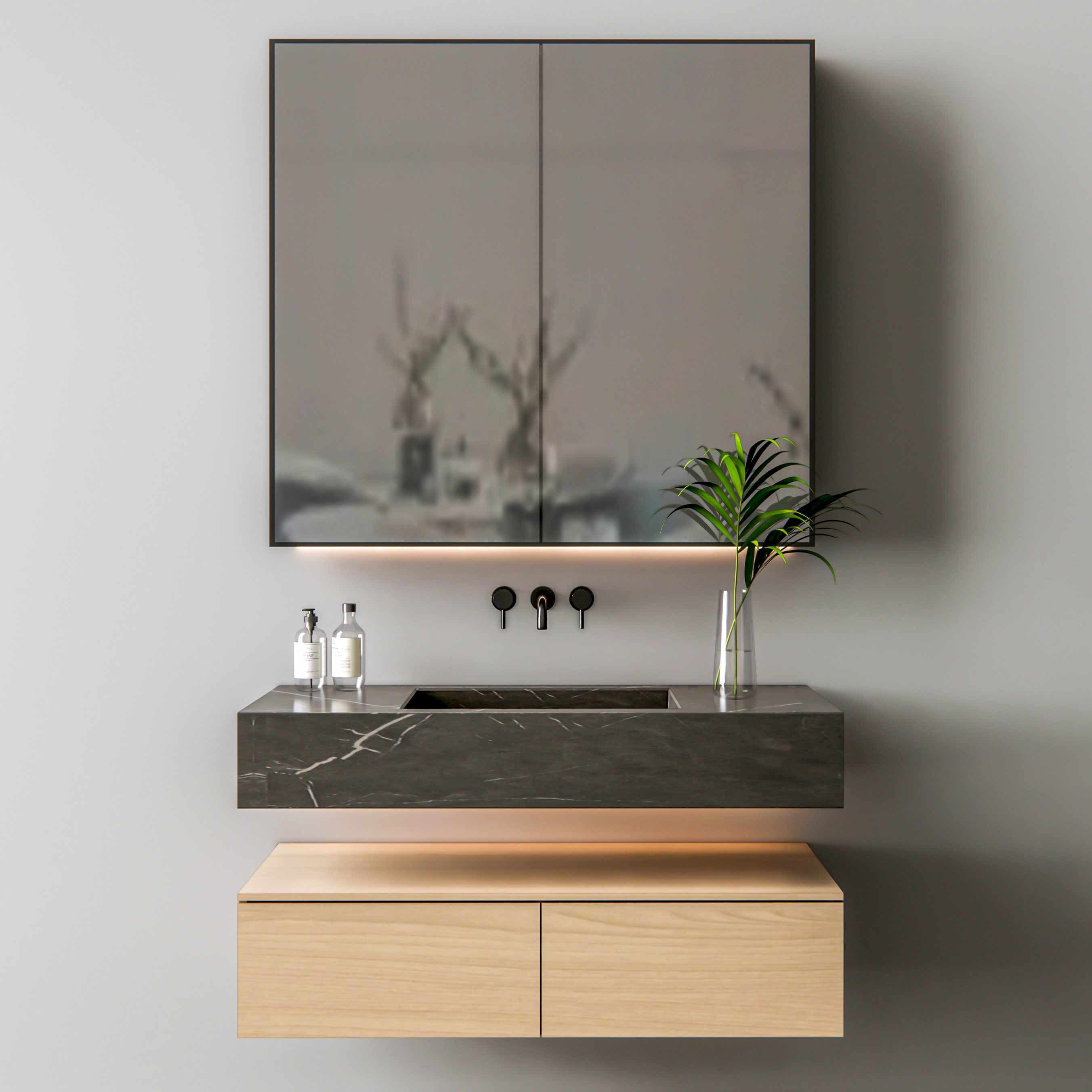 Installation of a hanging bathroom cabinet