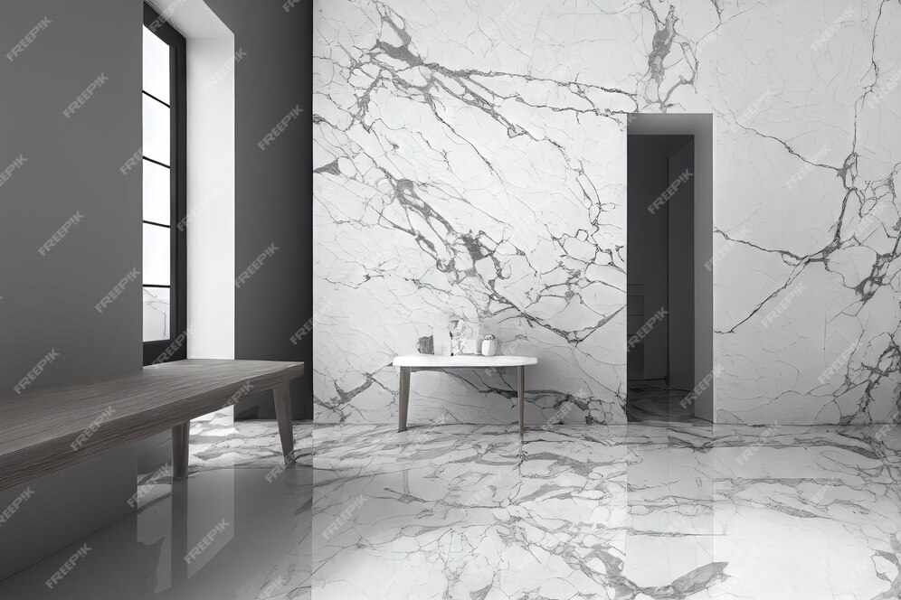 Lining of interior spaces with marble